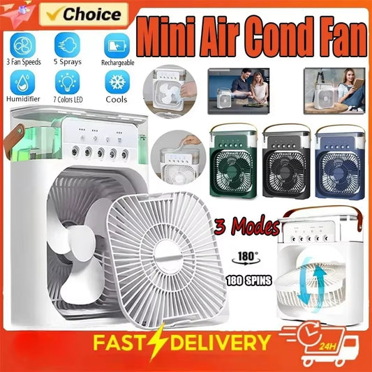 New 3 in 1 Portable Fan Air Conditioner Household Mini Air Cooler LED Night Light Humidifier Air Adjustment Fan Office Home Fan
