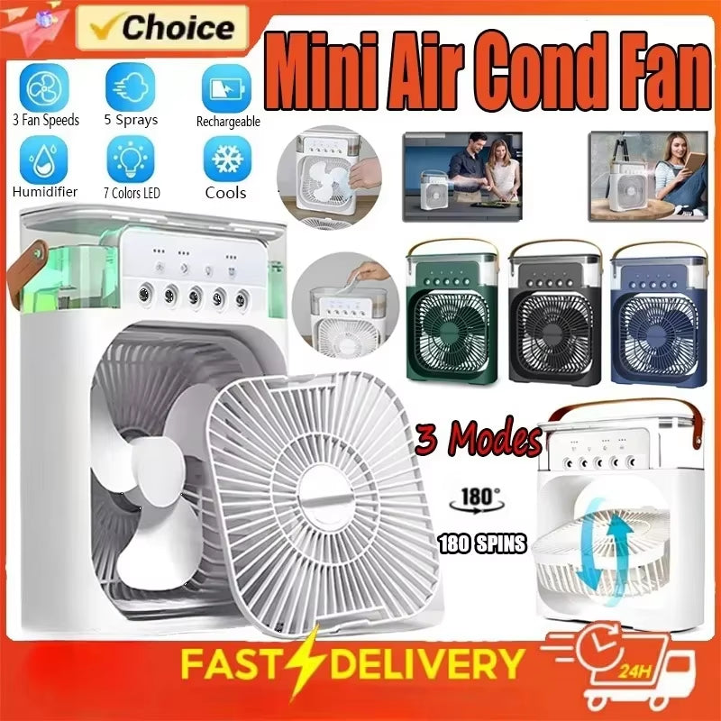 New 3 in 1 Portable Fan Air Conditioner Household Mini Air Cooler LED Night Light Humidifier Air Adjustment Fan Office Home Fan
